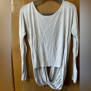 Zyia Top Womens Large Namaste Shirt Open Drapey Back Long Sleeves White Cotton​​